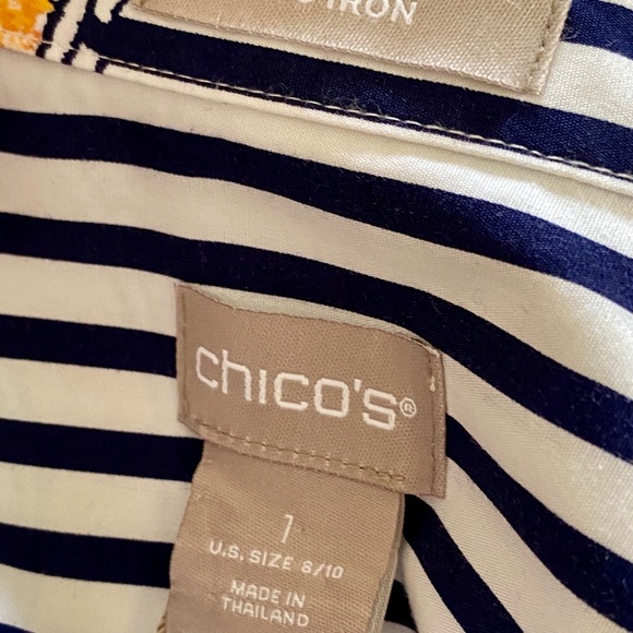 Chico’s No Iron Button Down Long Blouse Stripe - Picture 5 of 6